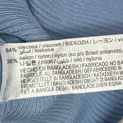 Zara Women's Blue Rib Knit Short Sleeve V-neck Button Crop Sweater Shirt Top M