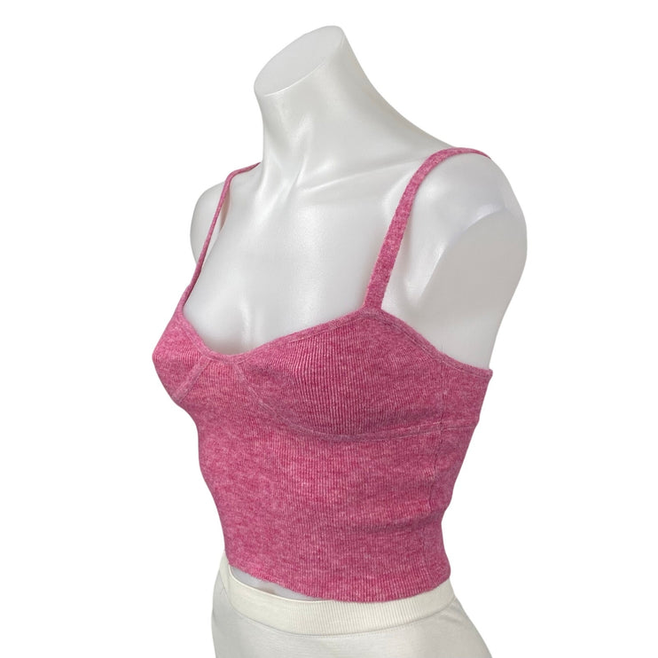 Aritzia Wilfred Pink Wool Cashmere Bustier Ribbed Knit Cami Tank Crop Top Sz XS