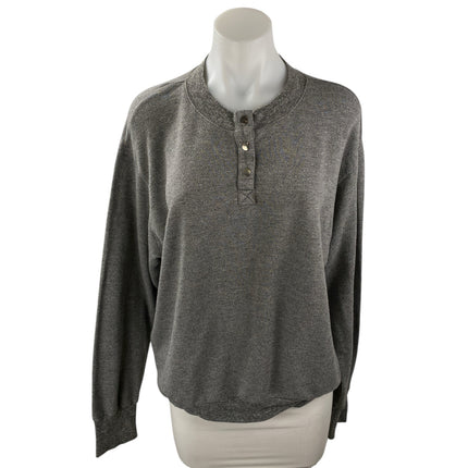 Monrow + Soul Cycle Gray Embroidered Long Sleeve Henley Sweater Top Size XL