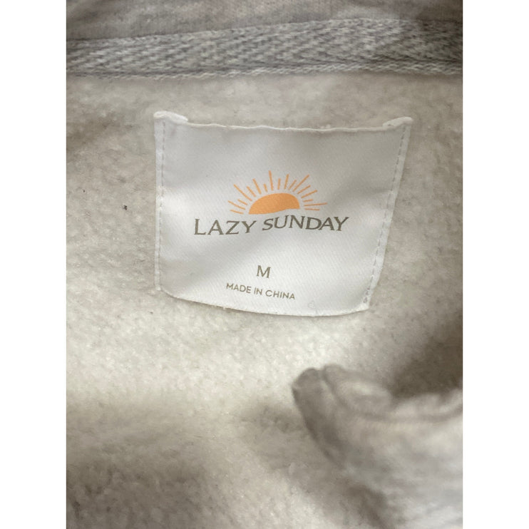 Lazy Sunday Women's Gray Fleece Half Zip Long Sleeve Crop Sweatshirt Top Size M
