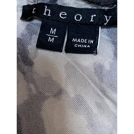 Theory Black 100% Silk Floral Sleeveless Mock Neck Fringe Tank Blouse Top Size M