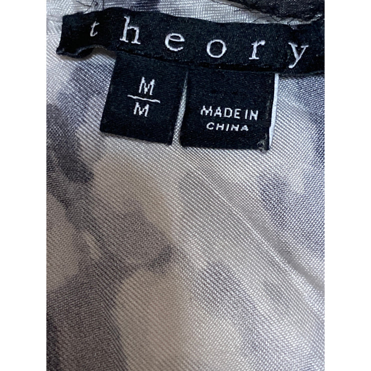 Theory Black 100% Silk Floral Sleeveless Mock Neck Fringe Tank Blouse Top Size M