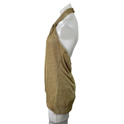 12th Tribe Moonlit Kiss Gold Lurex Halter Split Sleeveless Blouse Top Size M