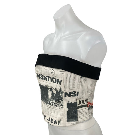 With Jéan Carla Read All About It Print Strapless Tube Bandeau Crop Corset Top M