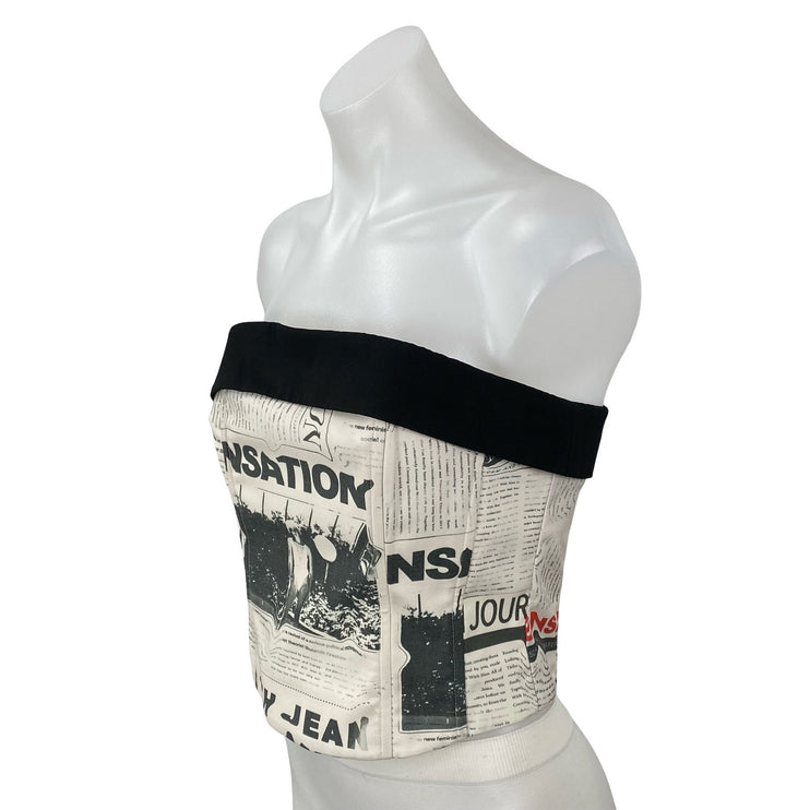 With Jéan Carla Read All About It Print Strapless Tube Bandeau Crop Corset Top M