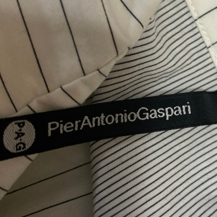 Pier Antonio Gaspari White Black Long Sleeve Striped Belted Button Up Shirt 12
