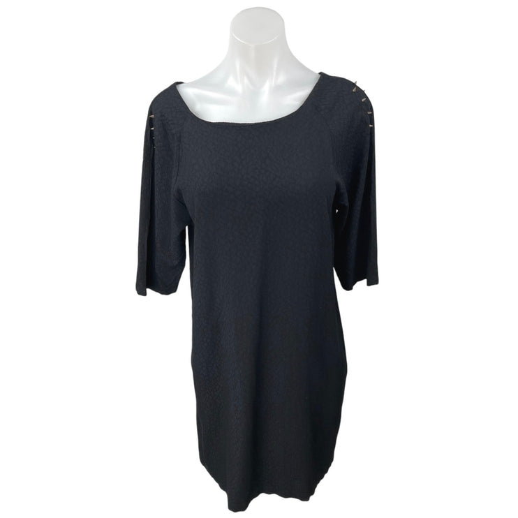 Ichi Dakori Black Textured Studded Spiked Short Sleeve Mini Shift Dress Size M