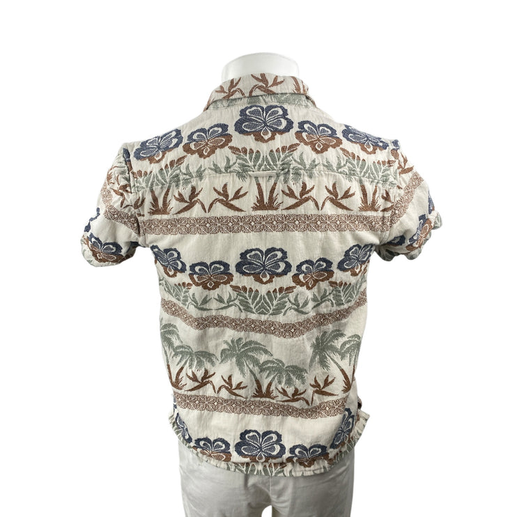 Sun + Stone Mens Beige Floral Tropical Short Sleeve Button Down Camp Shirt Top S