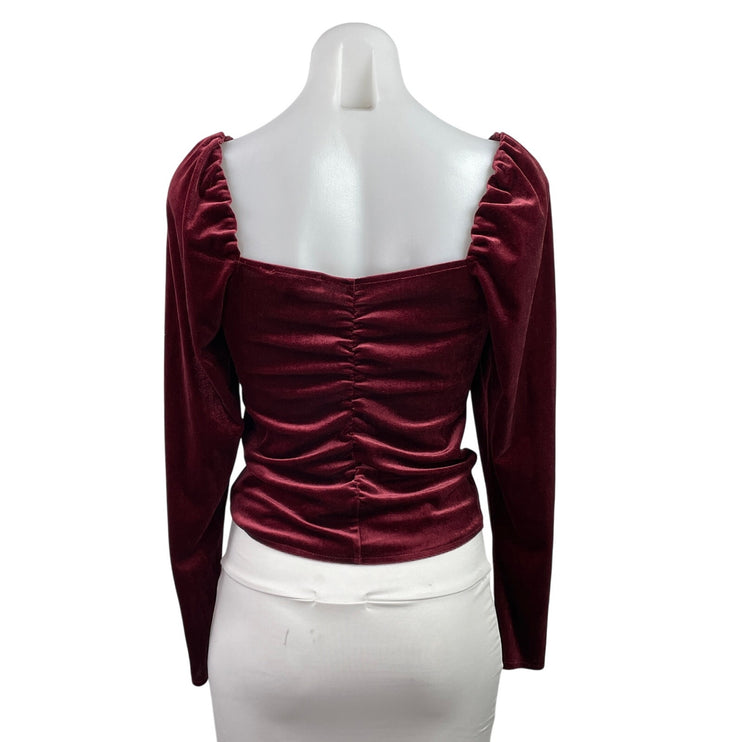 Steve Madden BB Dakota Red Velvet Velour Long Sleeve Ruched Blouse Top Size S