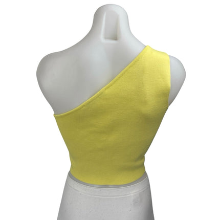 Endless Rose Yellow Ribbed Knit One Shoulder Sleeveless Tank Crop Top Size S