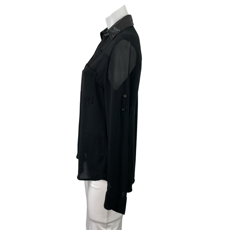 Express Women's Black Long Sleeve Collared Pockets Button Down Shirt Top Size XS