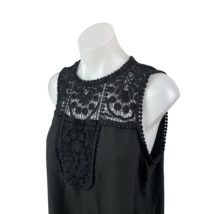 Halogen Women's Black Floral Lace Crochet Pompom Sleeveless Blouse Top Size 1
