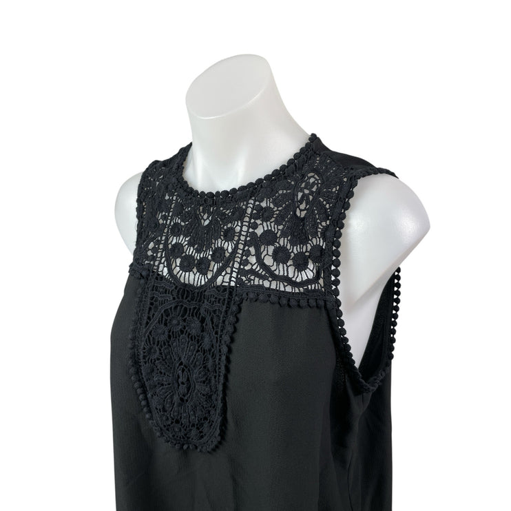 Halogen Women's Black Floral Lace Crochet Pompom Sleeveless Blouse Top Size 1