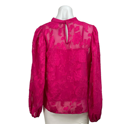 Flying Tomato Women's Pink Long Sleeve Floral Lace Sheer Mock Neck Blouse Top S