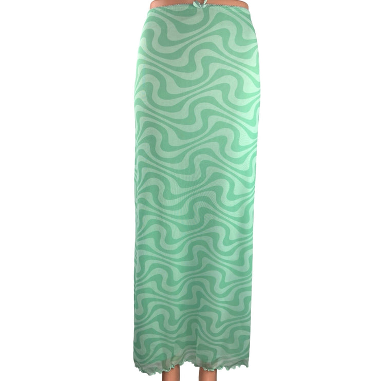 Urban Outfitters Green Wave Lettuce Hem High Waisted Straight Maxi Skirt Size L