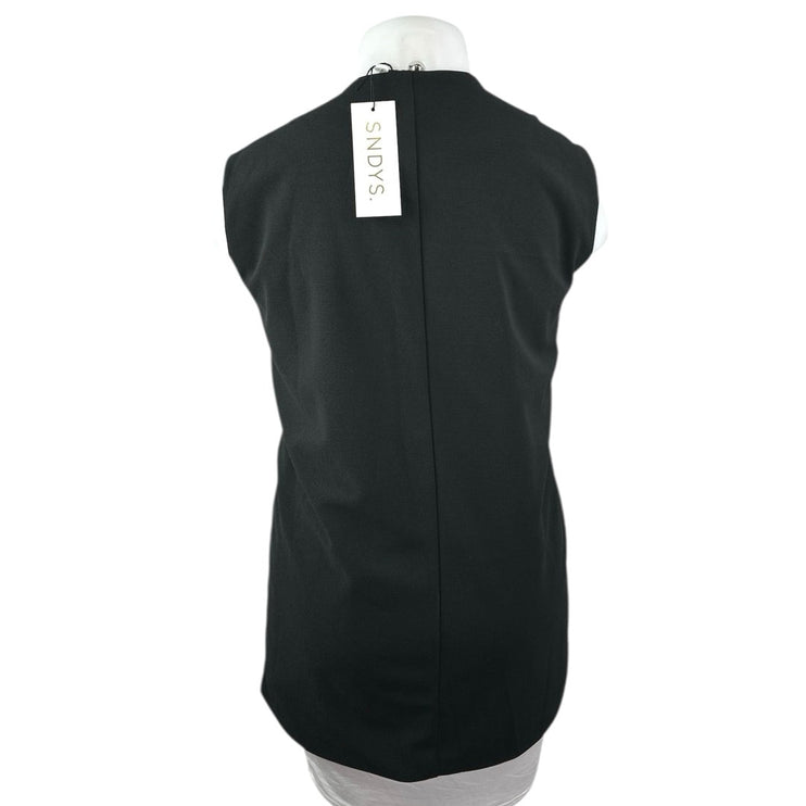 NEW Sndys Brooklyn Women's Black Sleeveless V Neck Midi Vest Jacket Top Size 10