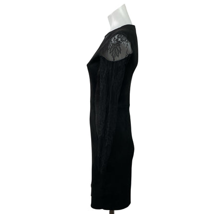 Zara Womens Black Floral Lace Mesh Long Sleeve Zip Mini Sheath Dress Size S