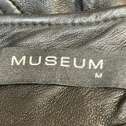 Museum Black 100% Leather High Waisted Ruched Fitted Pencil Mini Skirt Size M