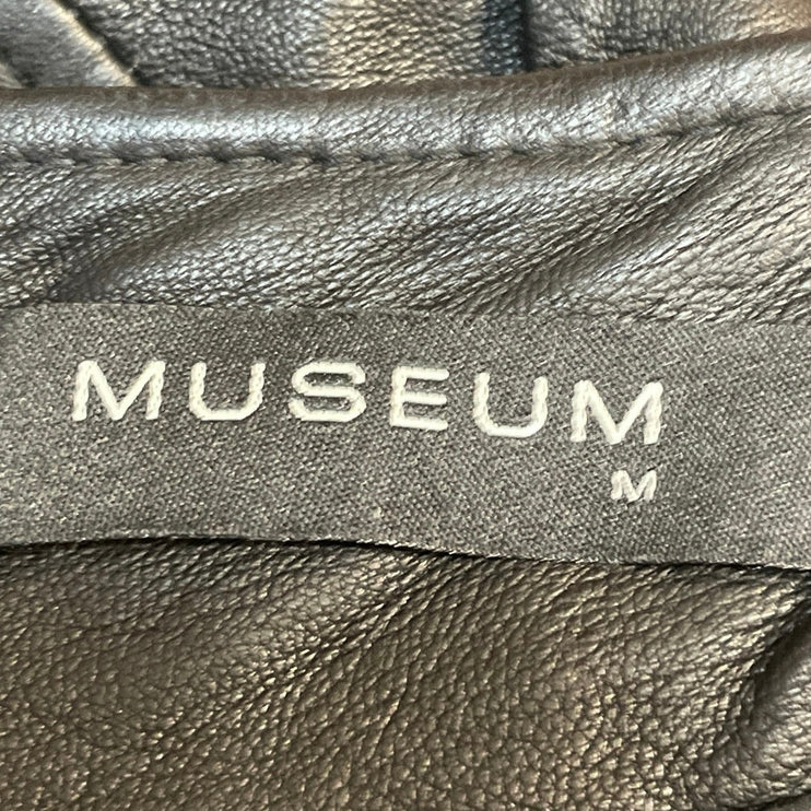 Museum Black 100% Leather High Waisted Ruched Fitted Pencil Mini Skirt Size M