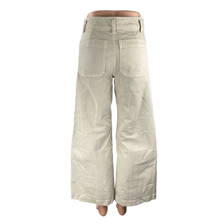 MNG Mango Women's Beige High Rise Palazzo Flare Wide Leg Denim Jeans Pants Sz 2