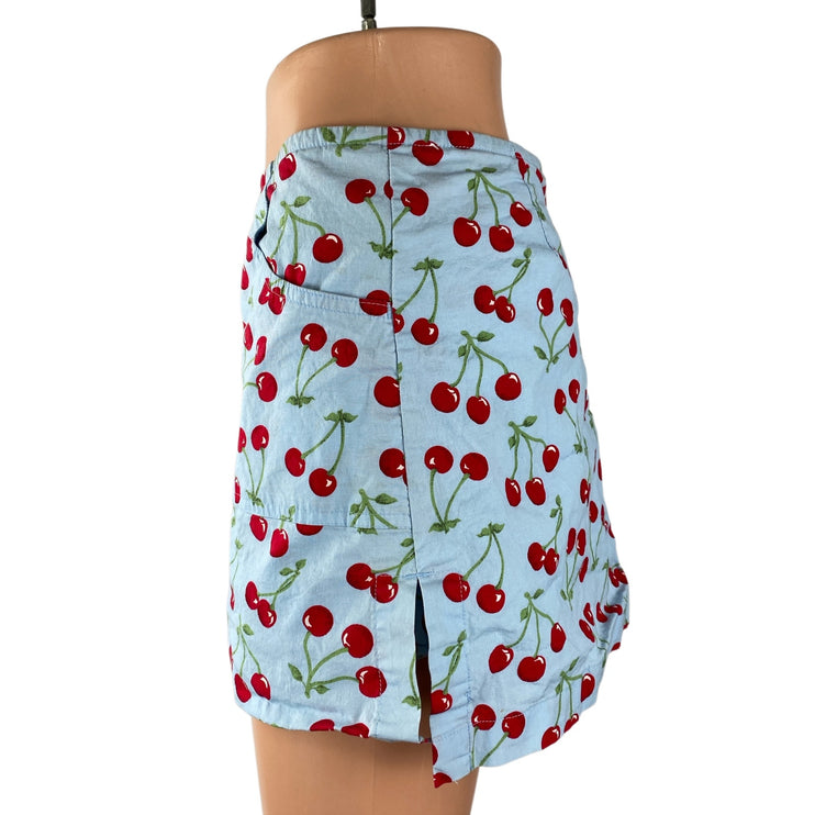 Old College Inn Blue Cherry Print Side Slit Pocket Straight Pencil Mini Skirt 9
