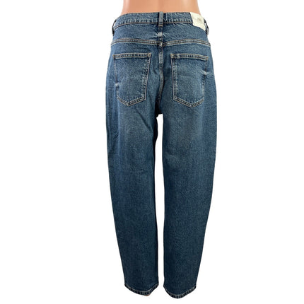 Zara Women's Blue Medium Wash Barrel Baggy High Waisted Denim Jeans Size 8