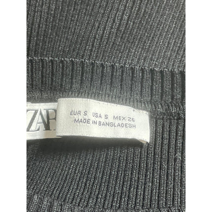 Zara Women's Black Ribbed Knit Mock Neck Sleeveless Slim Fit Crop Tank Top Sz S