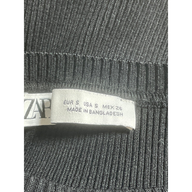 Zara Women's Black Ribbed Knit Mock Neck Sleeveless Slim Fit Crop Tank Top Sz S