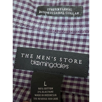 Bloomingdale's Mens Purple Checkered Long Sleeve Stretch Button Down Shirt Top L