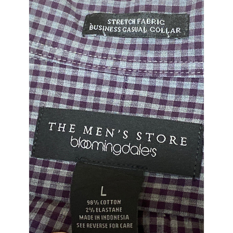Bloomingdale's Mens Purple Checkered Long Sleeve Stretch Button Down Shirt Top L