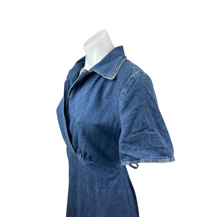 & Other Stories Womens Blue Denim Belted Short Sleeve Mini Flare A-Line Dress 10
