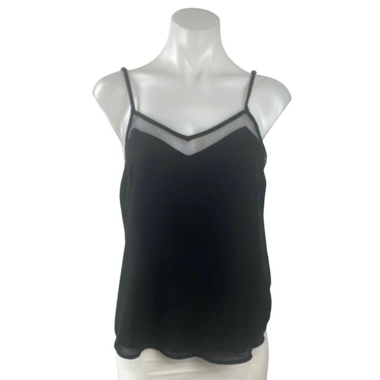 Forever 21 Galen Black Mesh Trim Sleeveless V Neck Cami Camisole Tank Top Size S