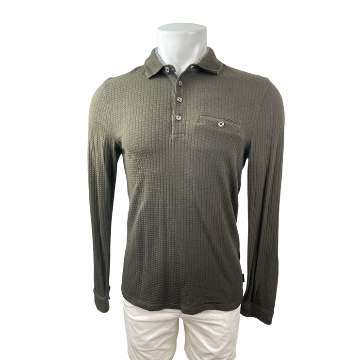 Ted Baker Men's Olive Green Long Sleeve Textured Pocket Polo Sweater Top Size S