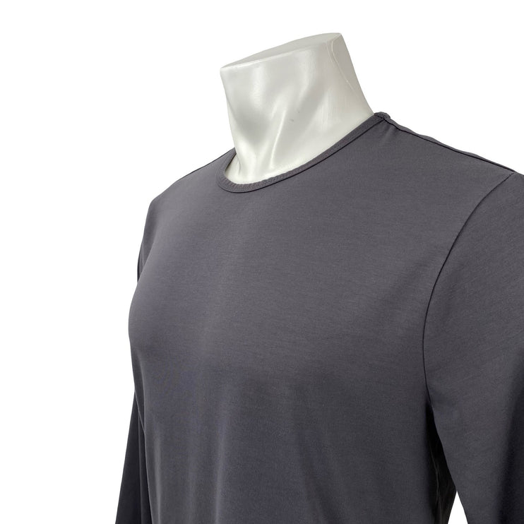 Cuts Men's Dark Gray Curve-Hem Long Sleeve Crew Neck T Shirt Tee Top Size L