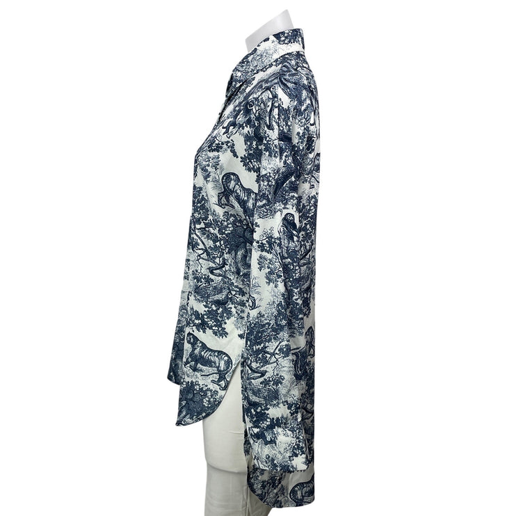 Commense Women's Blue White Long Sleeves Animal Print Button Down Shirt Top Sz S