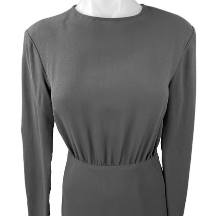 NEW Argent Crosby Black Viscose Wool Crepe Long Sleeve Blouson Maxi Dress Size S