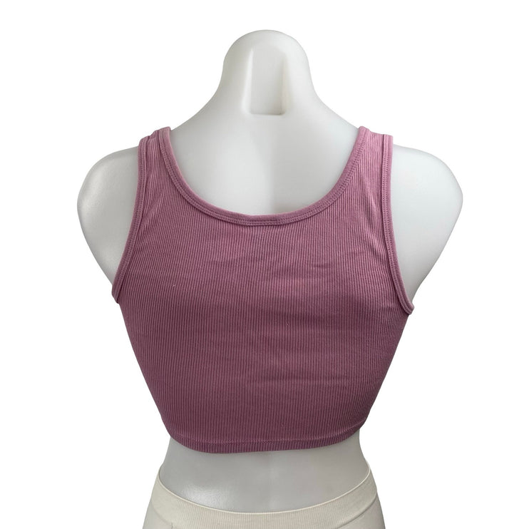 Aritzia TNA Pink Sculpt Ribbed Knit Sleeveless Scoop Cami Tank Crop Top Size S