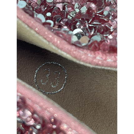 Kids Girls Pink Rhinestone Bow Glitter Beaded Round Toe Ballet Flat Shoes 33/1.5