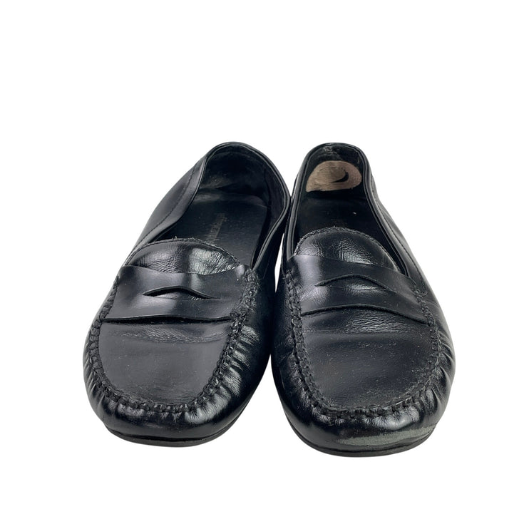 Jeffrey Campbell Black Gathered Leather Classic Moccasin Penny Flat Loafers Sz 9