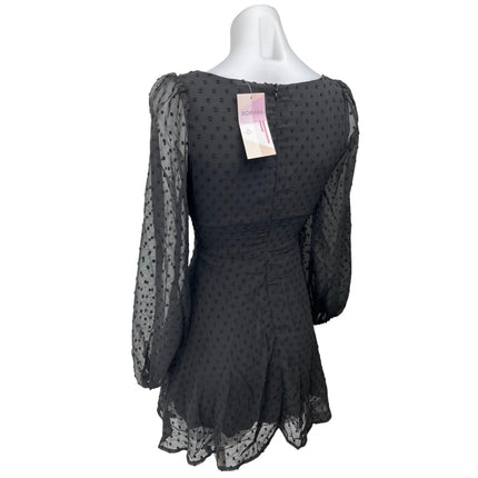 NEW WDIRARA Black Swiss Dot Puff Long Sleeve Mini Fit & Flare A-Line Dress XXS