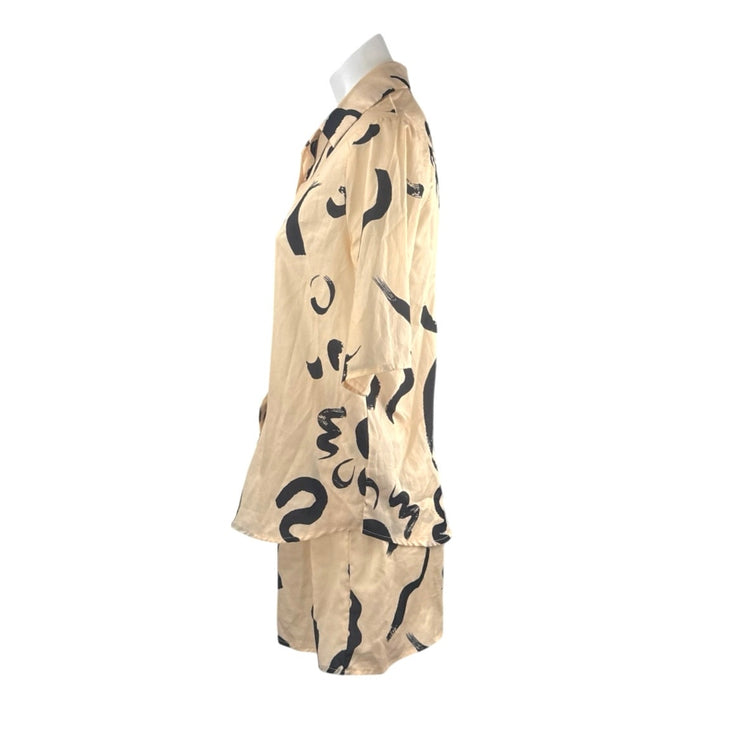 Isalis Women's Brush Stroke Graffiti Button Up Shirt Wide Leg Short Casual Set S