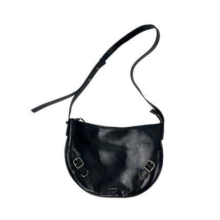 La Festin Black Leather Buckle Shoulder Crossbody Hobo Crescent Purse Handbag OS