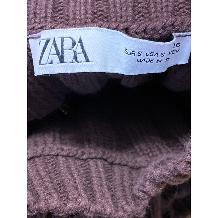 Zara Women's Brown Sleeveless Ribbed Knit Crew Neck Sweater Tank Top Size S