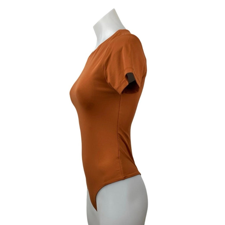 House of Harlow 1960 Women's Rust Orange Crew Neck Short Sleeve Bodysuit Top S