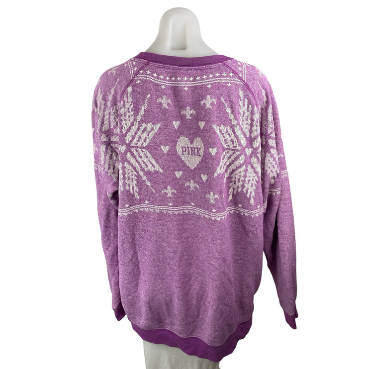 Victoria Secret Pink Oversized Purple Snowflake Graphic Sweatshirt Sweater Top M