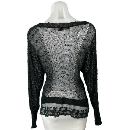 Millau Black Sheer Mesh Lace Long Sleeve Tee T-Shirt Tunic Blouse Sweater Top M