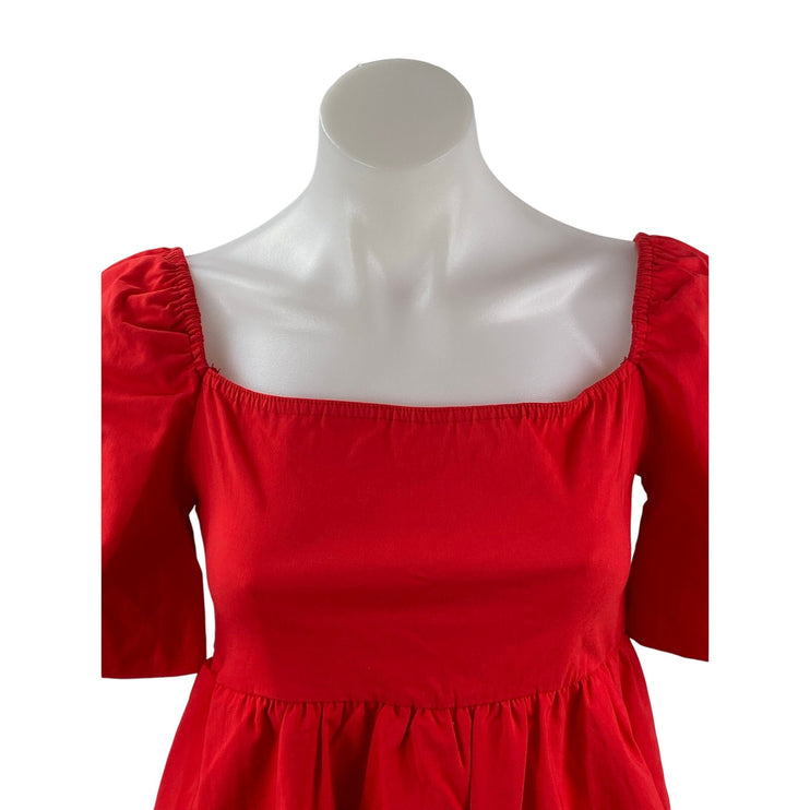 Prettylittlething Red Square Neck Short Puff Sleeve Mini A-Line Shift Dress Sz 4