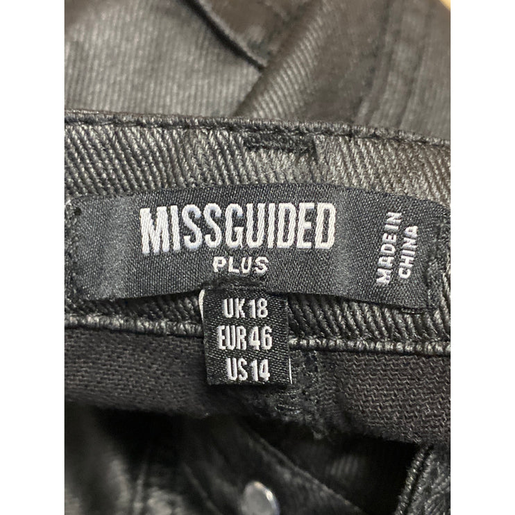 Missguided Women's Black Faux Vegan Leather High Rise Straight Trouser Pants 14