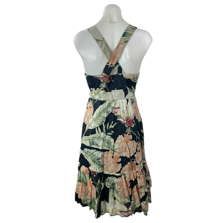Ann Taylor LOFT Multicolor Floral Sleeveless V-Neck Midi Flare A-Line Dress 4P