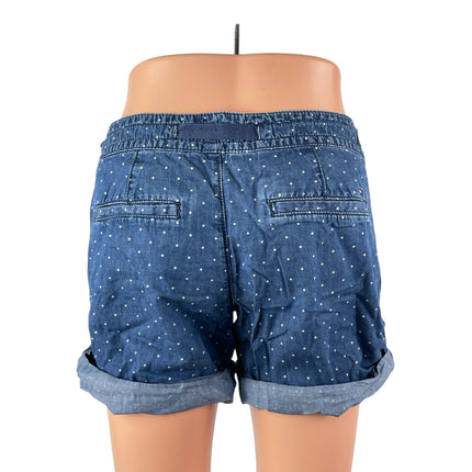 Tommy Hilfiger Women's Blue Polka Dots Cuffed Drawstring Denim Jean Shorts Sz 2